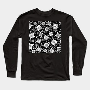 Black and White Flowers Long Sleeve T-Shirt